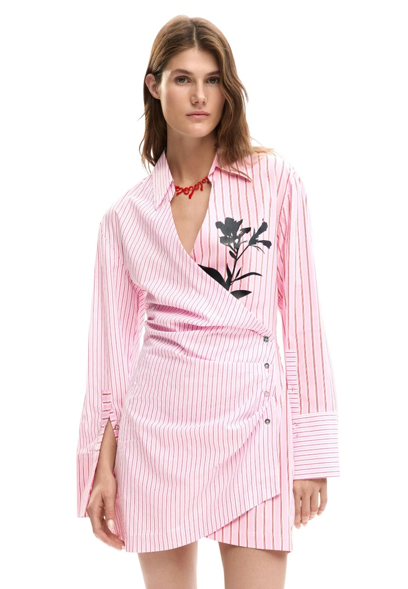 Desigual Rochie Femei din Bumbac cu Nasturi și Mâneci Lungi