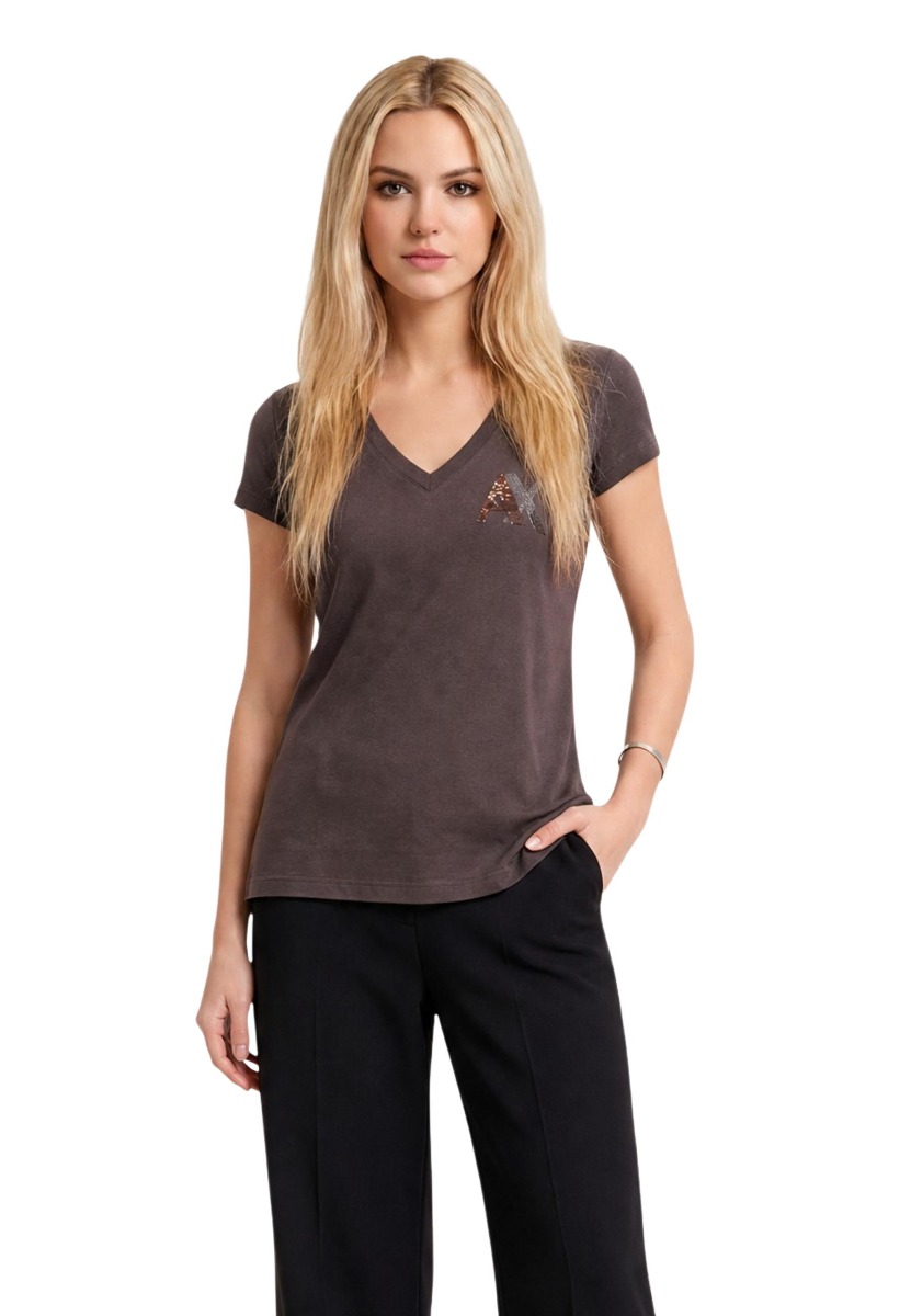 Armani Exchange Tricou Femei cu Paiete și Decolteu în V